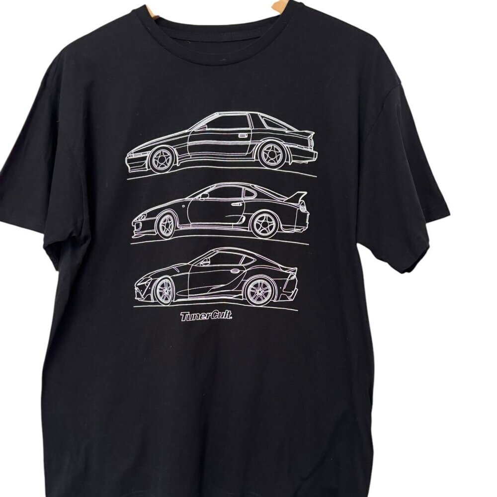 Tuner Cult Graphic Tee Size Large Black with White Short Sleeve 100% Cotton
